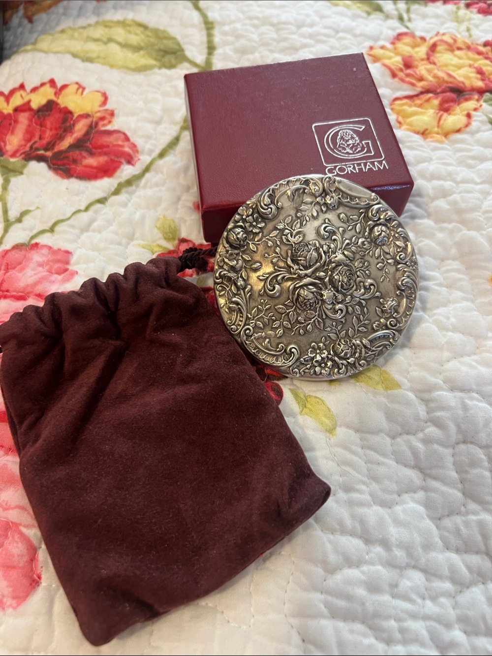 Vintage Gorham Silverplate Floral Pocket Mirror
